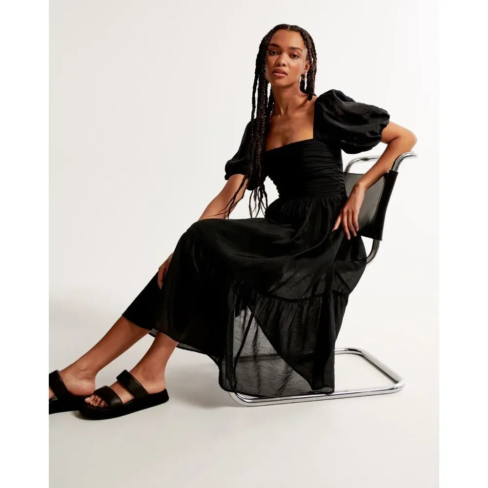 The A&F Emerson Drama Bow-Back Black Maxi Dress Size LP